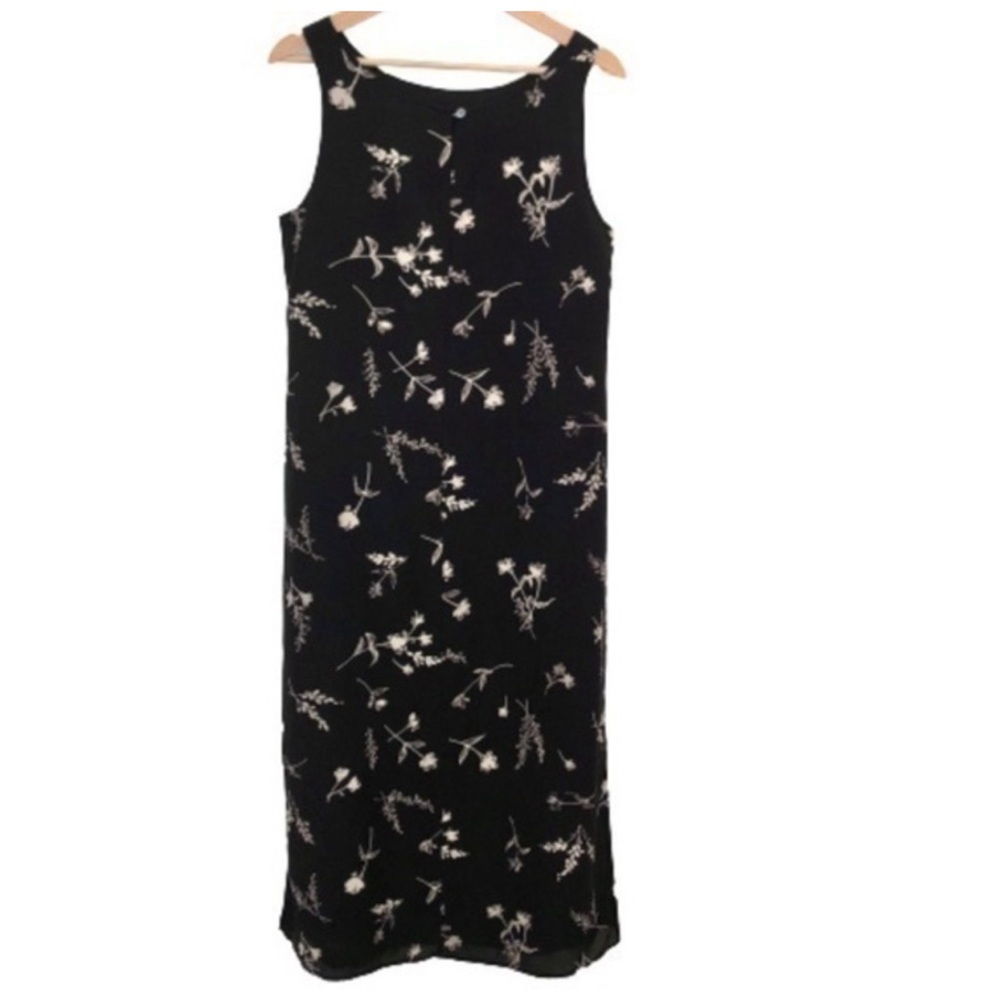VINTAGE BLACK WHITE GRAY SLEEVELESS SILK DRESS 10P